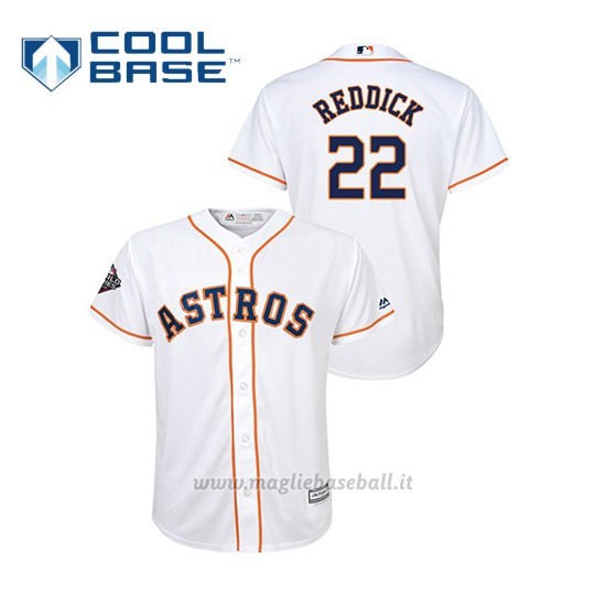 Maglia Baseball Bambino Houston Astros 22 Josh Reddick 2019 World Series Bound Cool Base Bianco